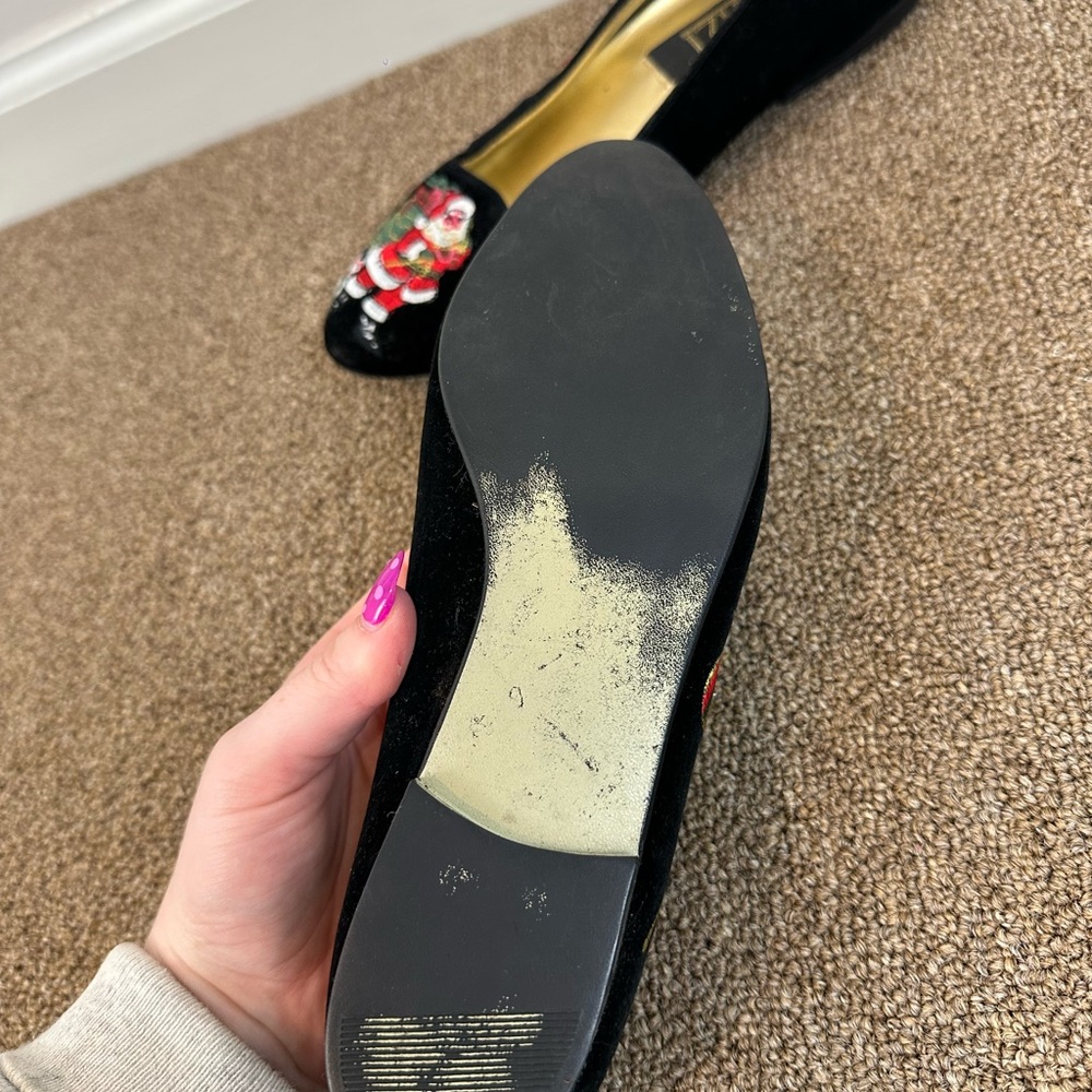 Vintage Pritzi Black Velvet Women's Embroidered Christmas Flats Santa Train Sz 7 - Picture 6 of 6